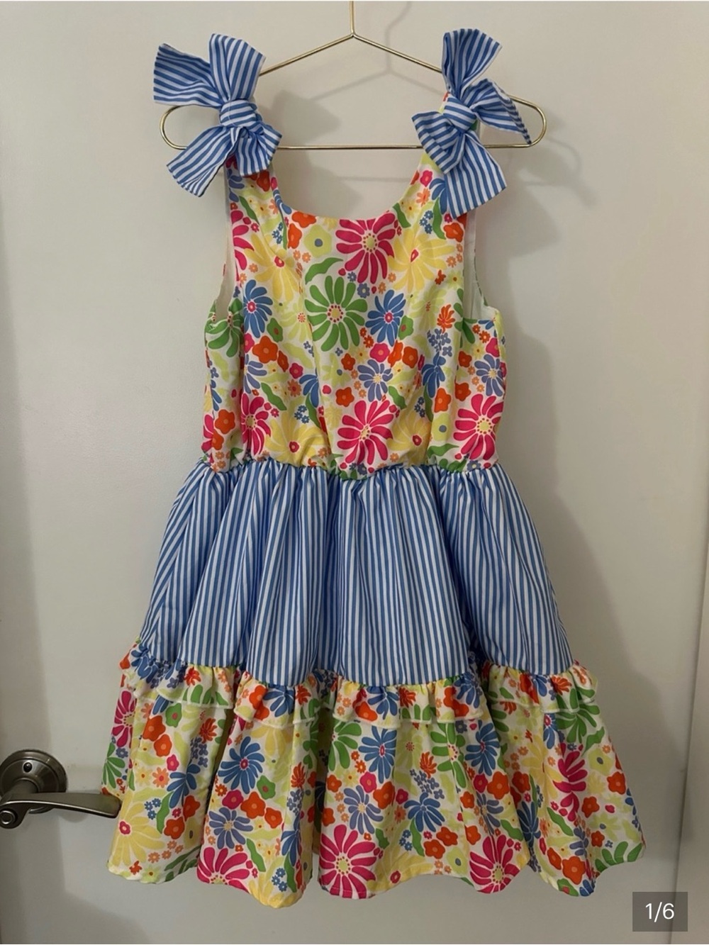 Peek Kids Floral & Striped Bow Party Dress | Girls Size 8 | Nordstrom